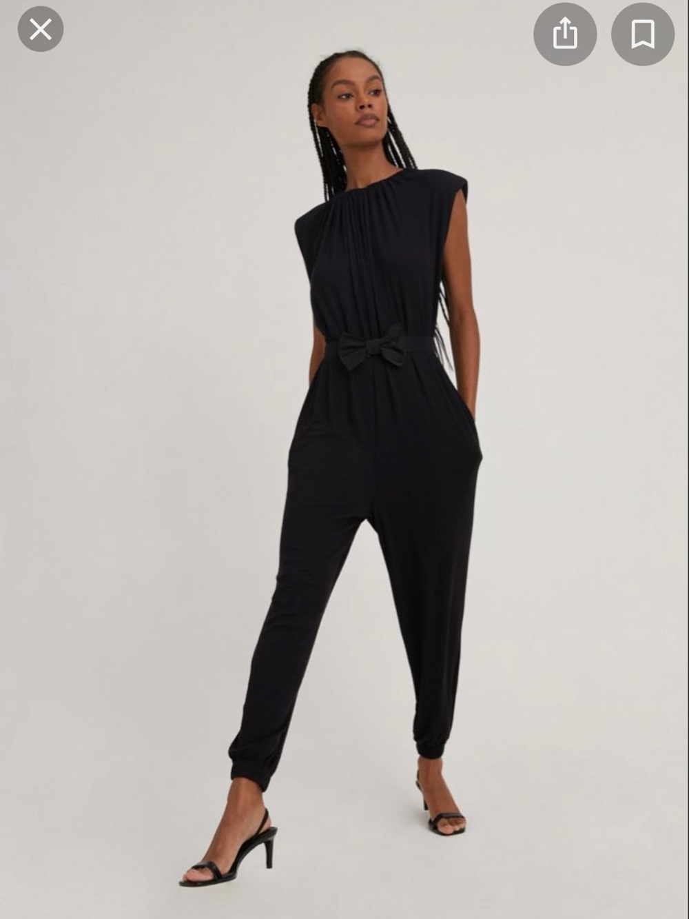 Something Navy Nikki Black Sleeveless Jumpsuit with Waist Bow - Picture 3 of 15